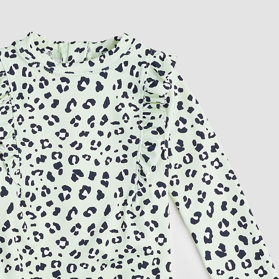 Kids Light Green Leopard Print Bathing Suit