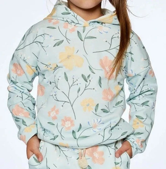 Hooded Sweatshirt French Terry Flowers Baby Blue (3-6 yrs)