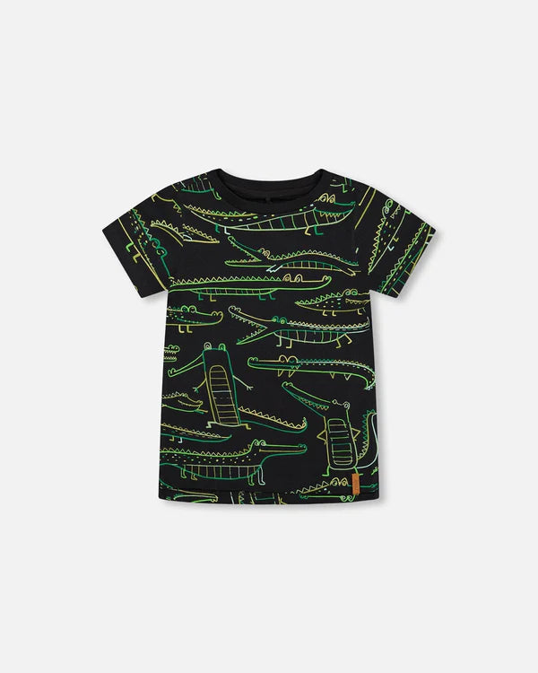 Anthracite Printed alligator Organic Jersey T-Shirt