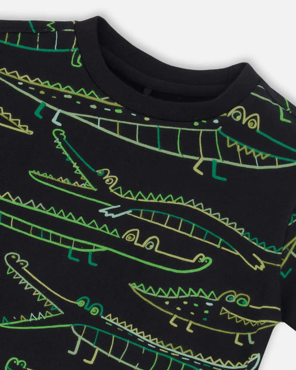 Anthracite Printed alligator Organic Jersey T-Shirt