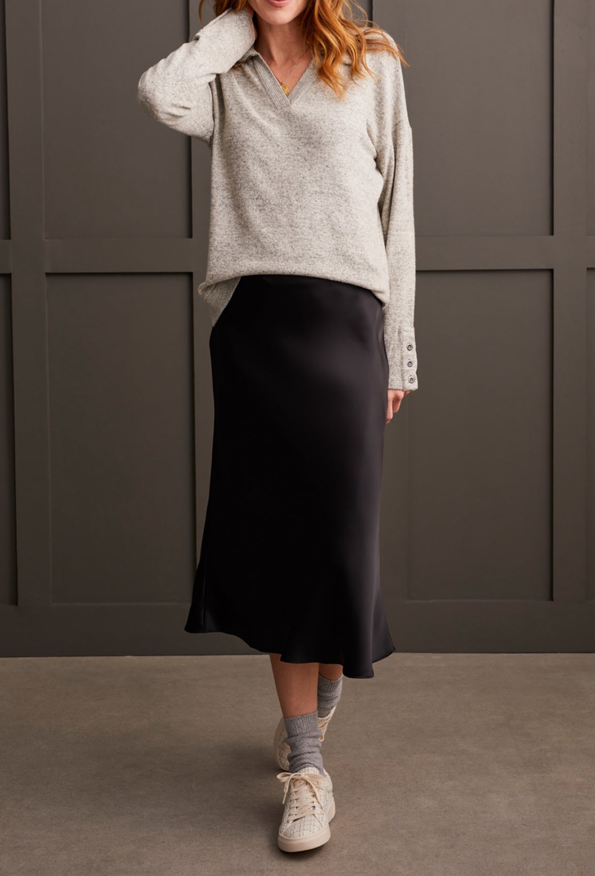 Pull On Midi Skirt Elastic Wasit