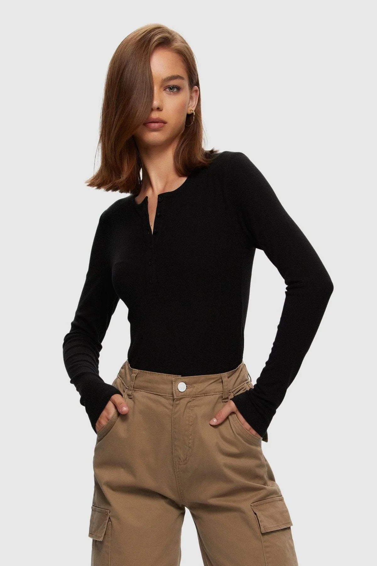 Ribbed Button Down Henley