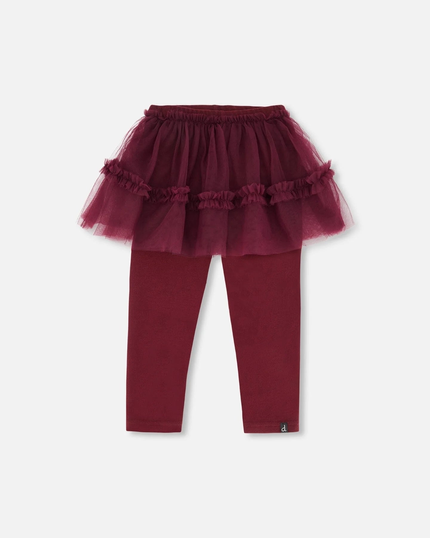 Burgundy Leggings With Integrated Tulle Skirt