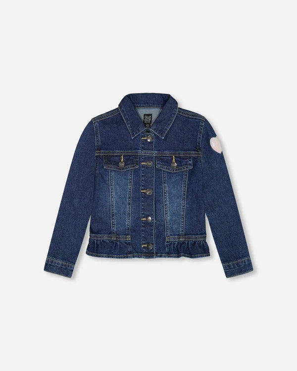 Kids Stretch Denim Jacket With Unicorn Embroidery