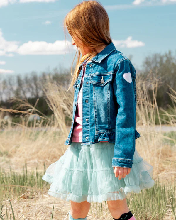 Kids Stretch Denim Jacket With Unicorn Embroidery