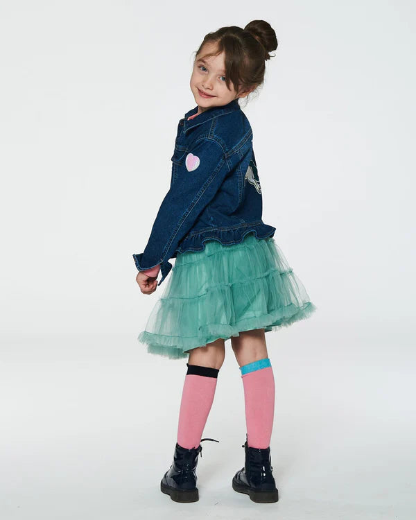Kids Stretch Denim Jacket With Unicorn Embroidery