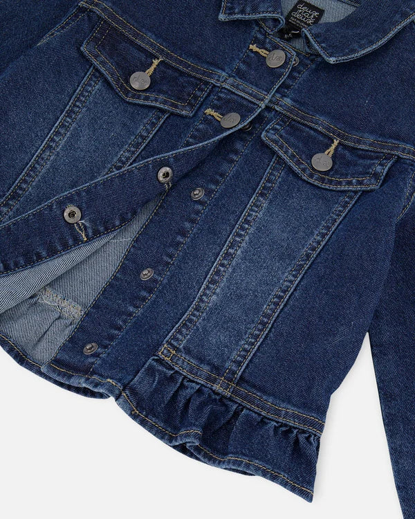 Kids Stretch Denim Jacket With Unicorn Embroidery