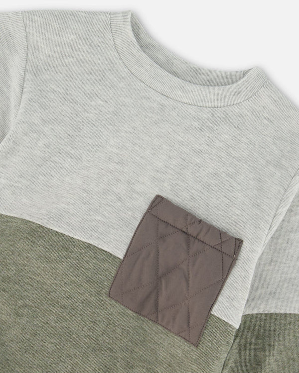Kids Colour Block Brushed Jersey Top With Quilted Pocket