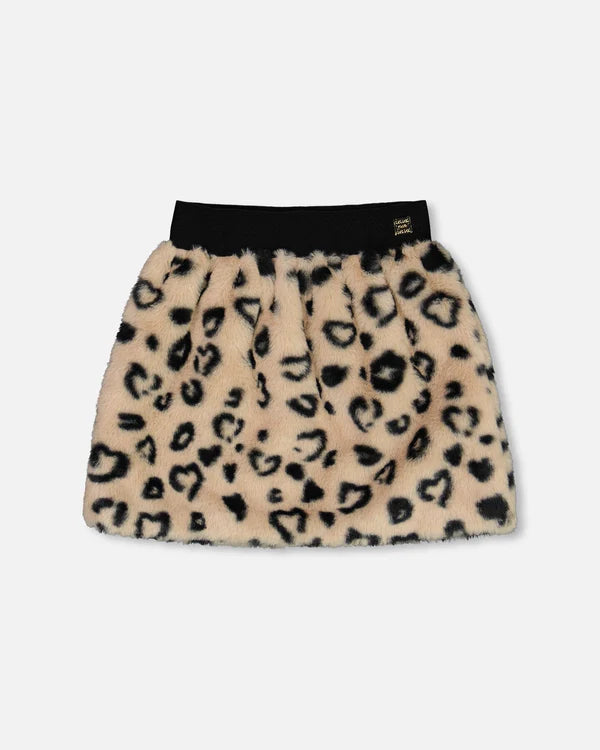 Leopard Printed Faux Fur Skirt