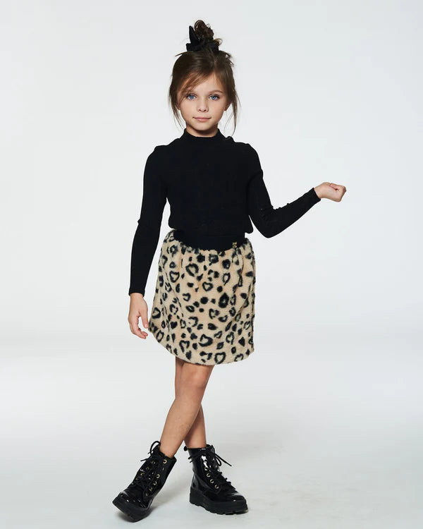 Leopard Printed Faux Fur Skirt
