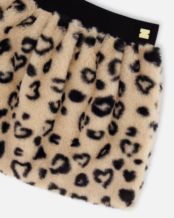 Leopard Printed Faux Fur Skirt