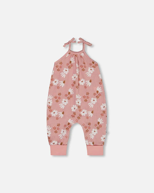 Printed Pink and White Flowers Jumpsuit