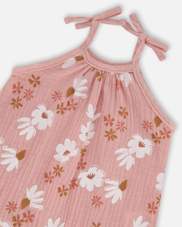 Printed Pink and White Flowers Jumpsuit