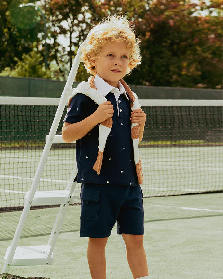 Navy Embroidered Tennis Polo
