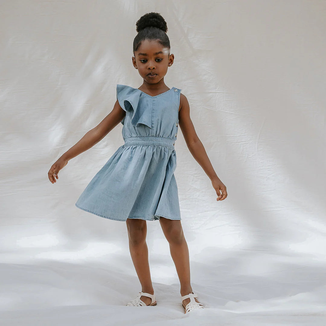 Girls Ruffle Chambray Dress
