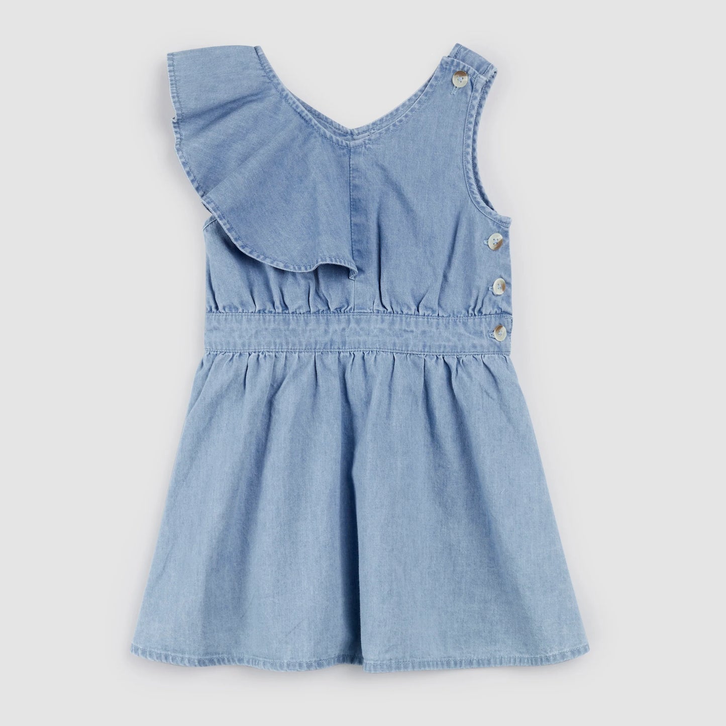 Girls Ruffle Chambray Dress