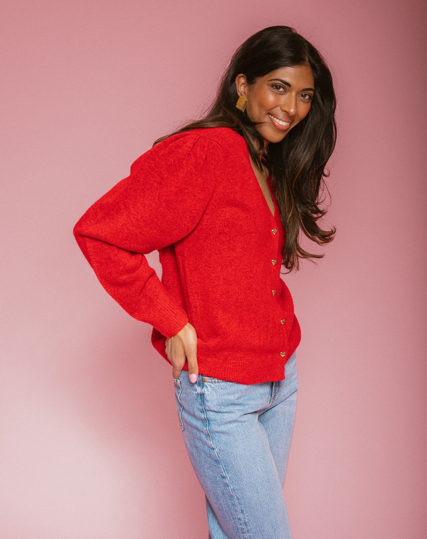 Tiny Heart Button Cardigan