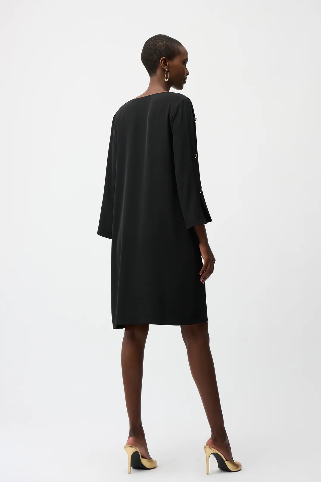Joseph Ribkoff Trapezes Dress with Gold Trimmed Slit Sleeve