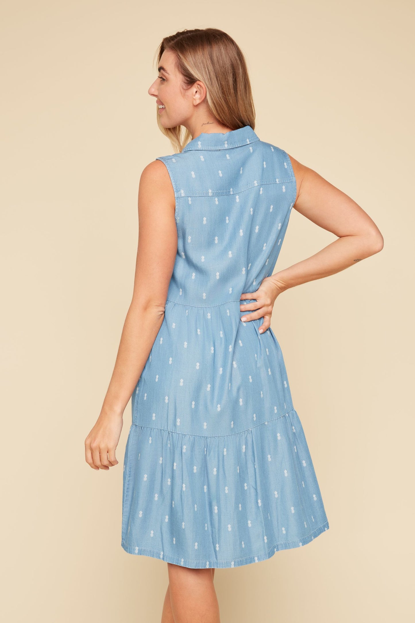 Tiered Chambray Button Up Dress