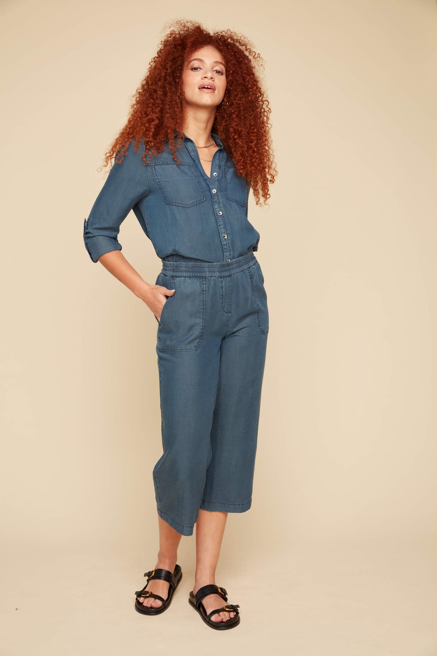 Cropped Chambray Pant