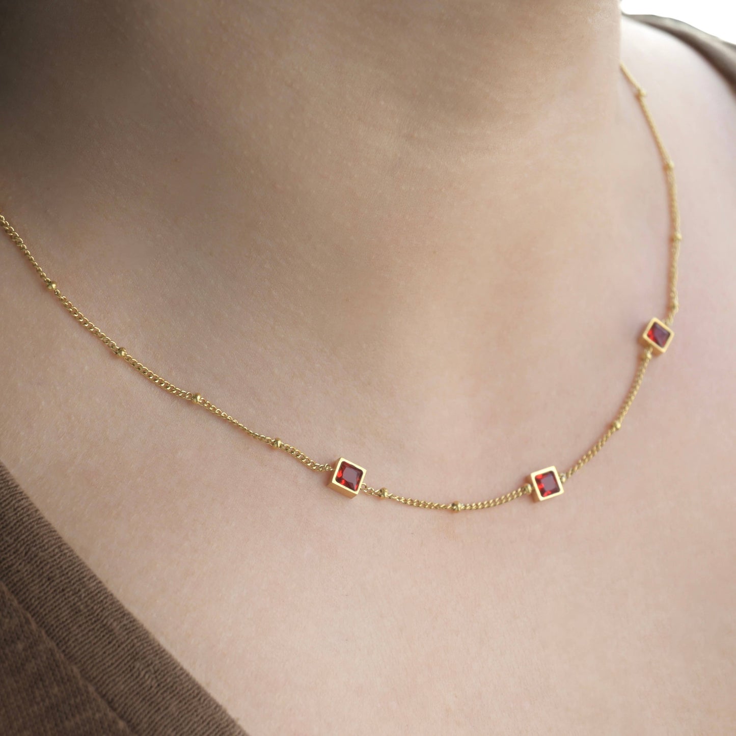 Garnet Diamond Necklace - 18k Gold Garnet Necklace