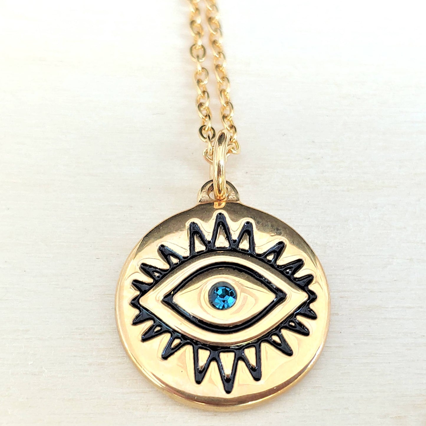 Gold Evil Eye Coin Necklace - Vintage Style Eye Pendant