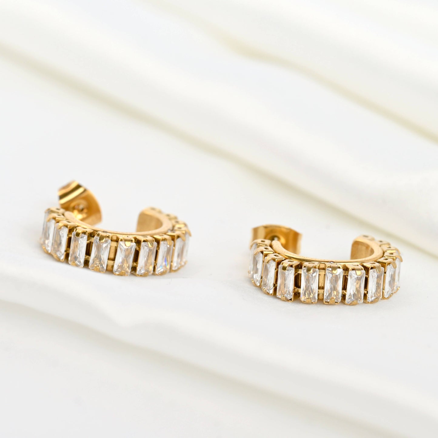 Gold CZ Hoops - Waterproof Small Diamond Hoop Earrings