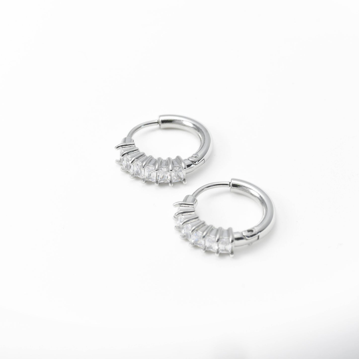 Baguette Diamond Hoops - Tarnish-free Small CZ Hoop Earrings