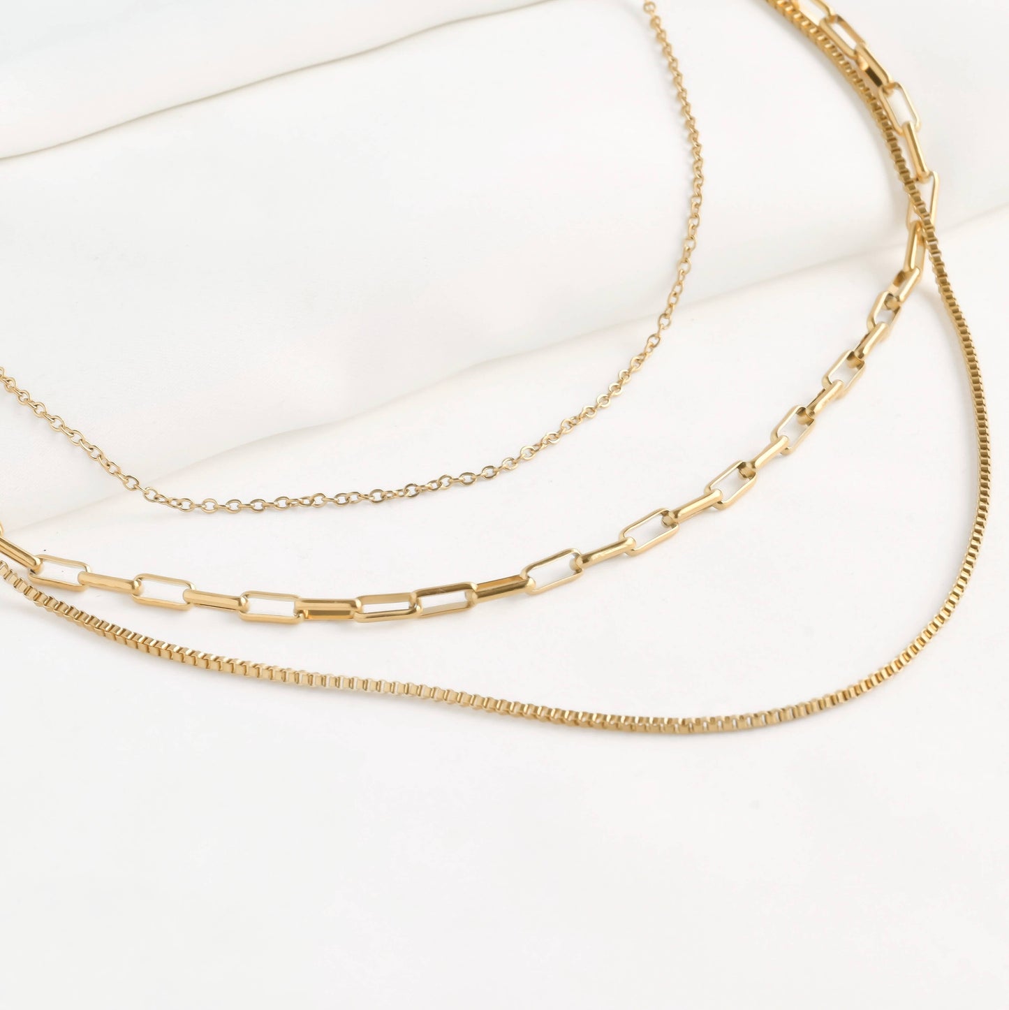 Waterproof Layered Necklace - Triple Strand Chain Necklace