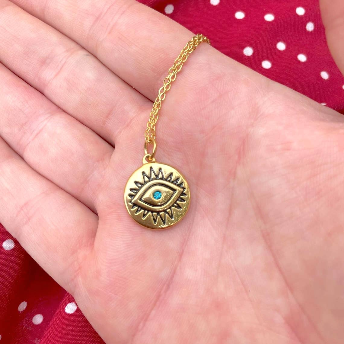 Gold Evil Eye Coin Necklace - Vintage Style Eye Pendant