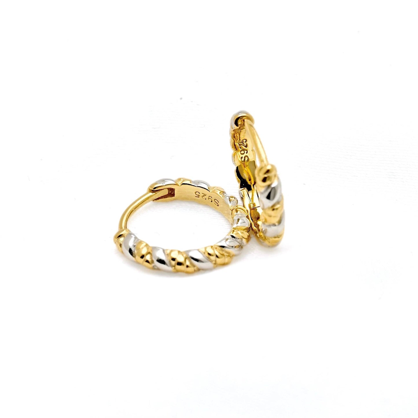 Two-tone Twisted Huggie Earrings - 925 Silver Mixed Hoops