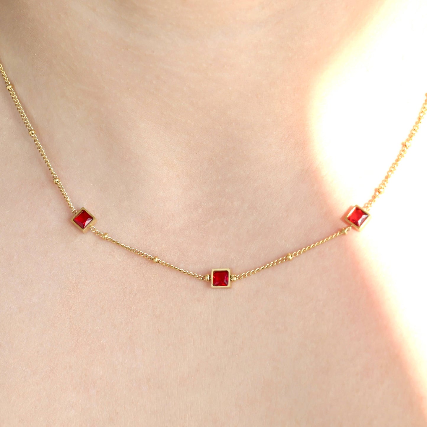 Garnet Diamond Necklace - 18k Gold Garnet Necklace