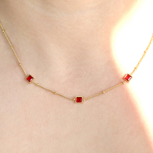 Garnet Diamond Necklace - 18k Gold Garnet Necklace