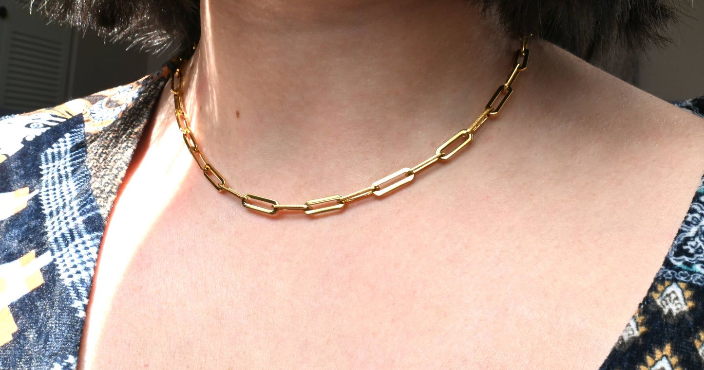 18k Gold Paperclip Necklace - Waterproof Link Chain Necklace