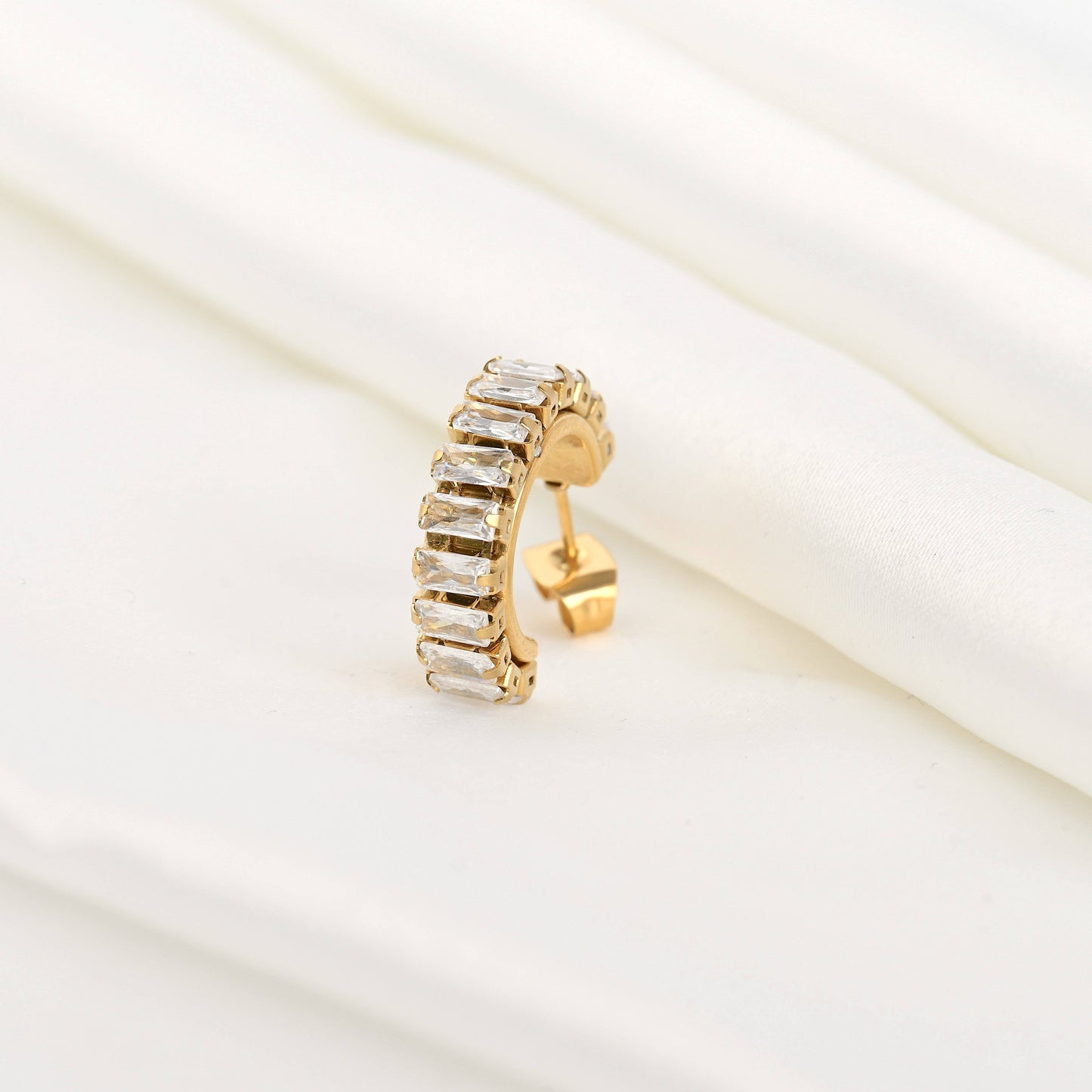 Gold CZ Hoops - Waterproof Small Diamond Hoop Earrings