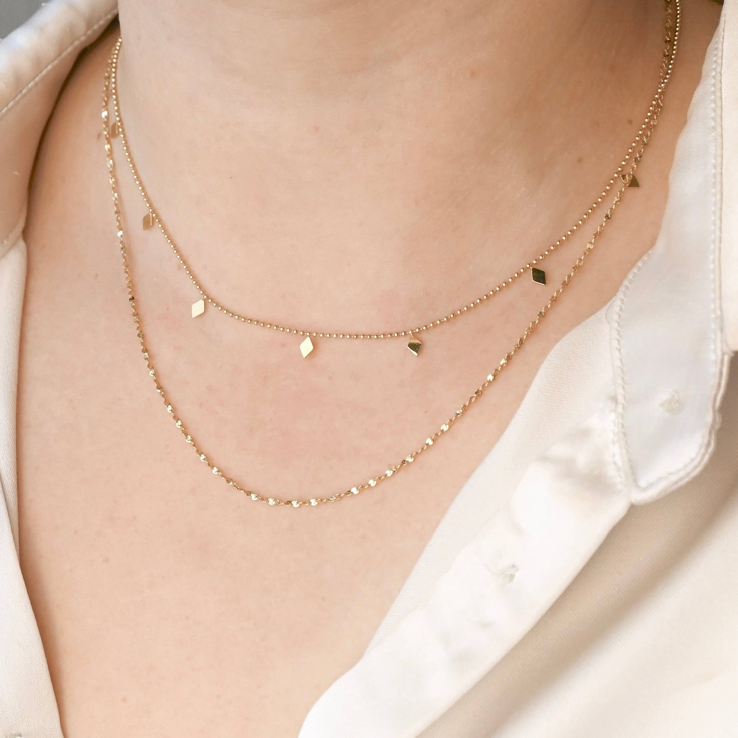 Layered Sequin Necklace - Dangle Beaded Gold Necklace