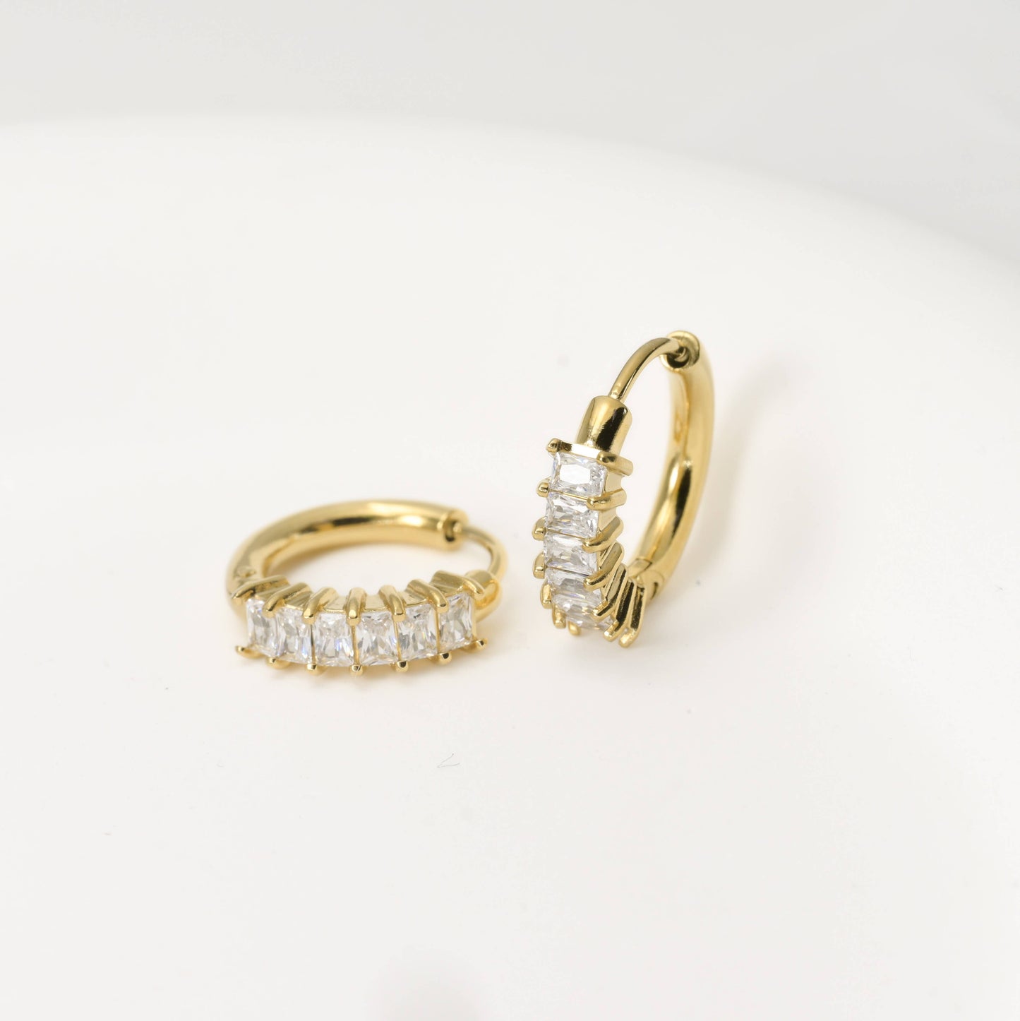 Baguette Diamond Hoops - Tarnish-free Small CZ Hoop Earrings