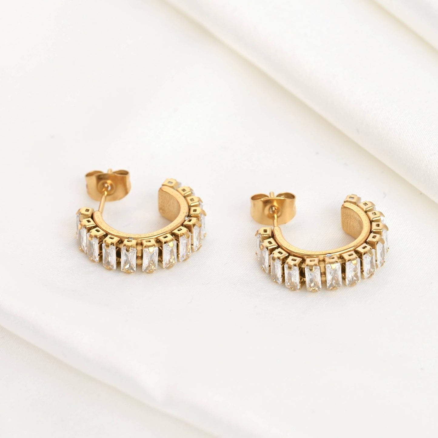 Gold CZ Hoops - Waterproof Small Diamond Hoop Earrings