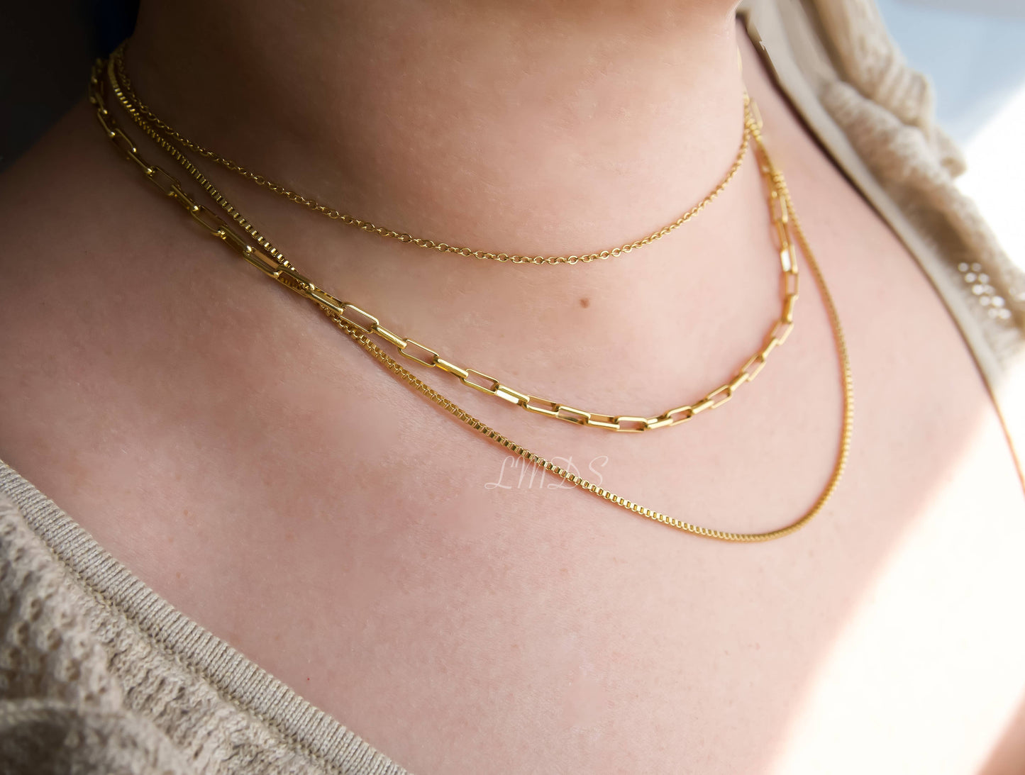 Waterproof Layered Necklace - Triple Strand Chain Necklace