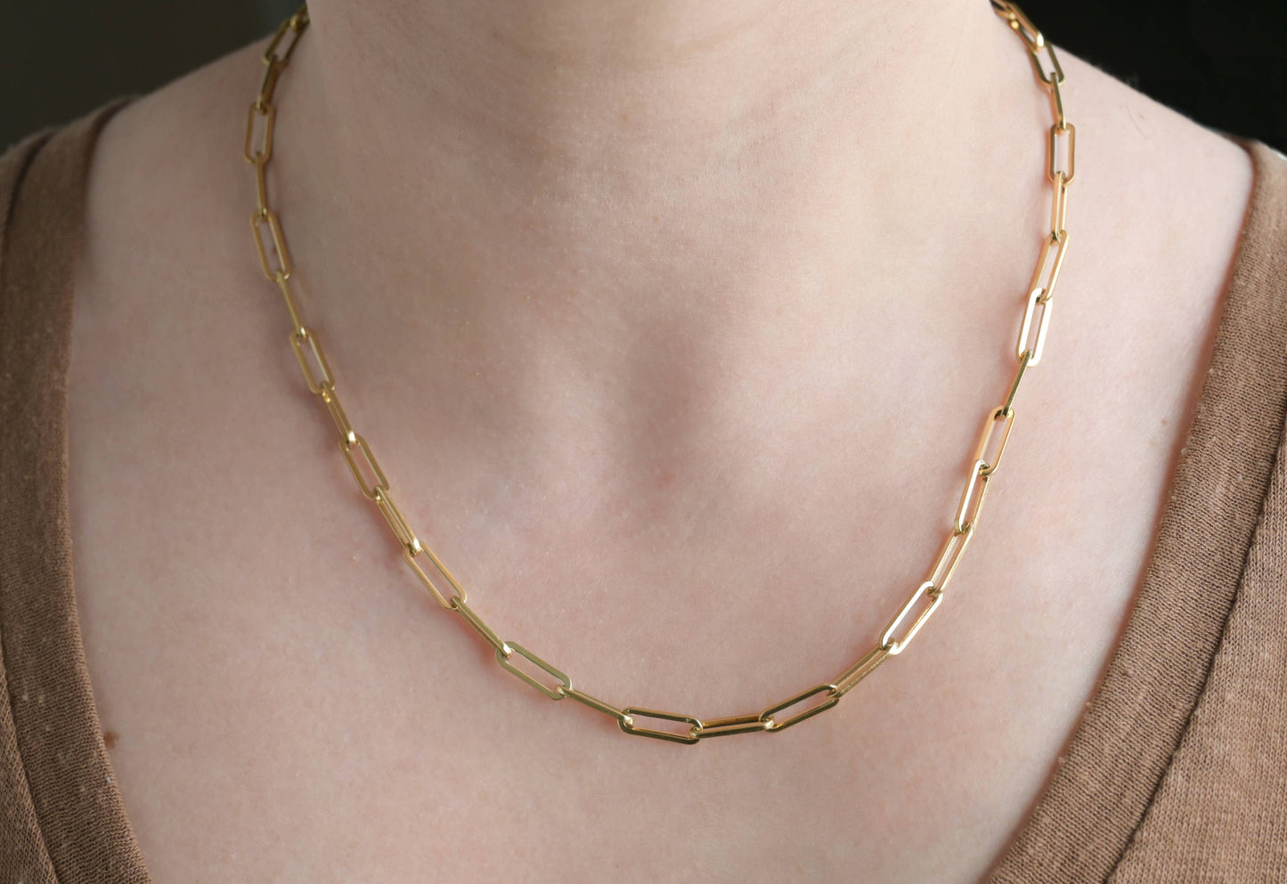 18k Gold Paperclip Necklace - Waterproof Link Chain Necklace