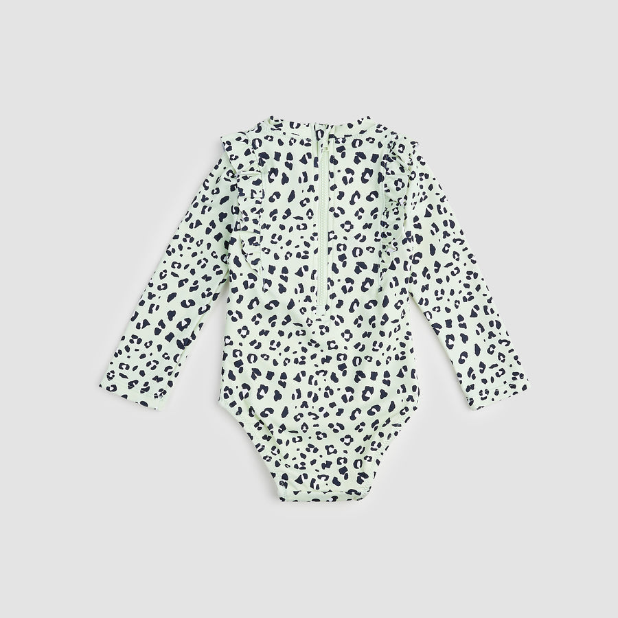 Kids Light Green Leopard Print Bathing Suit
