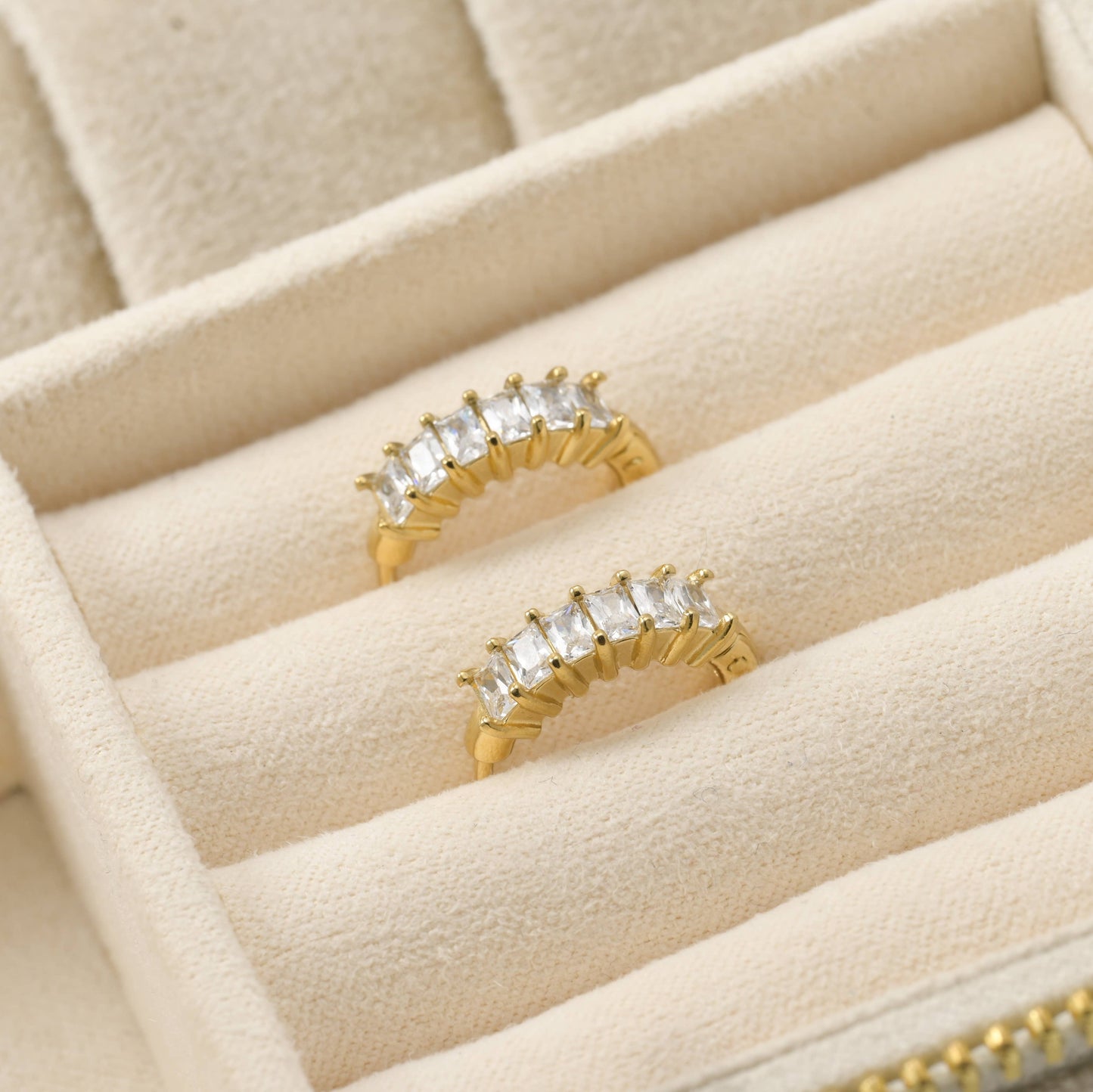 Baguette Diamond Hoops - Tarnish-free Small CZ Hoop Earrings