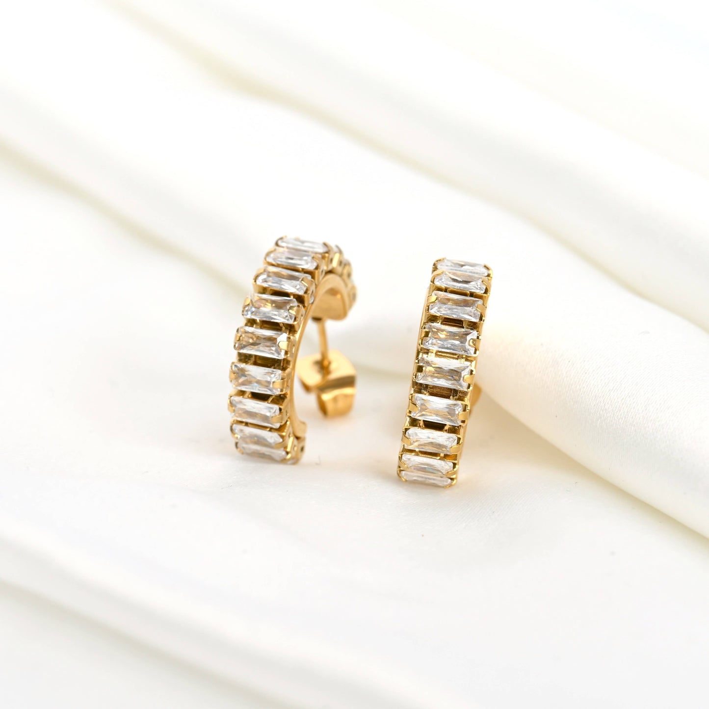 Gold CZ Hoops - Waterproof Small Diamond Hoop Earrings