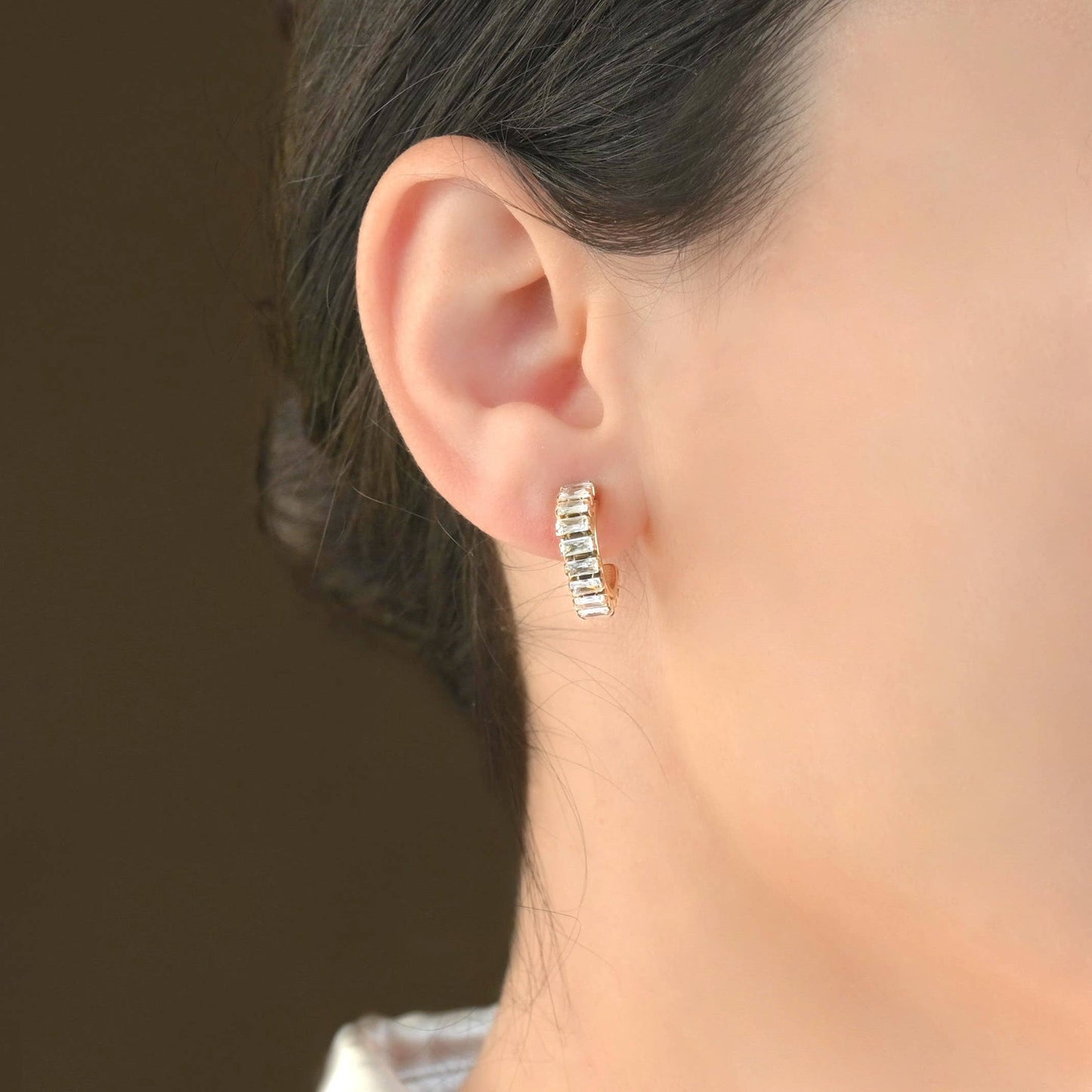 Gold CZ Hoops - Waterproof Small Diamond Hoop Earrings