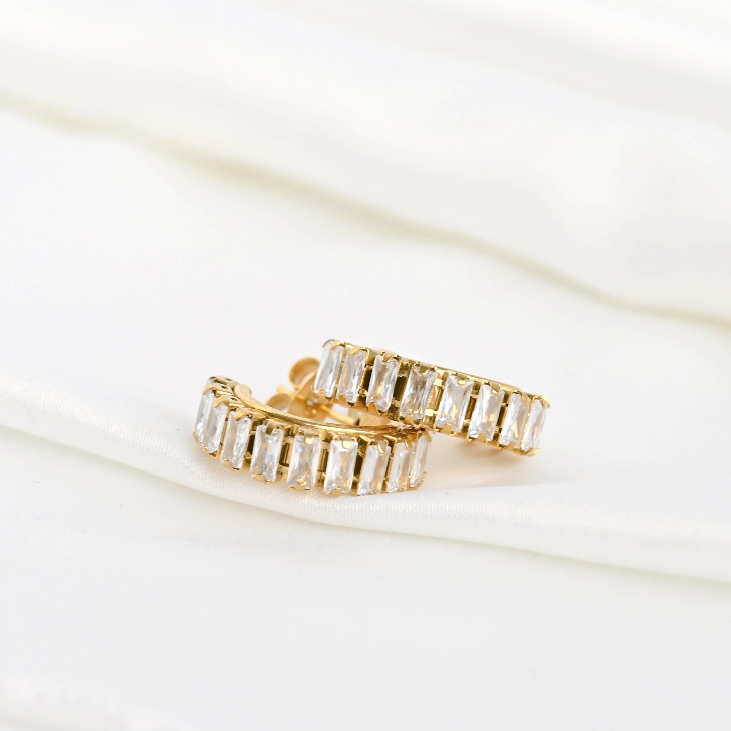 Gold CZ Hoops - Waterproof Small Diamond Hoop Earrings