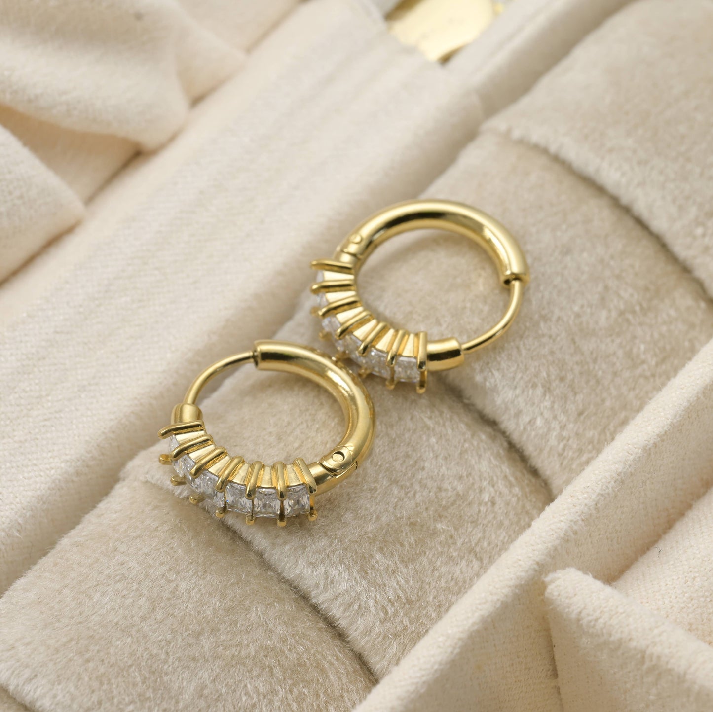 Baguette Diamond Hoops - Tarnish-free Small CZ Hoop Earrings