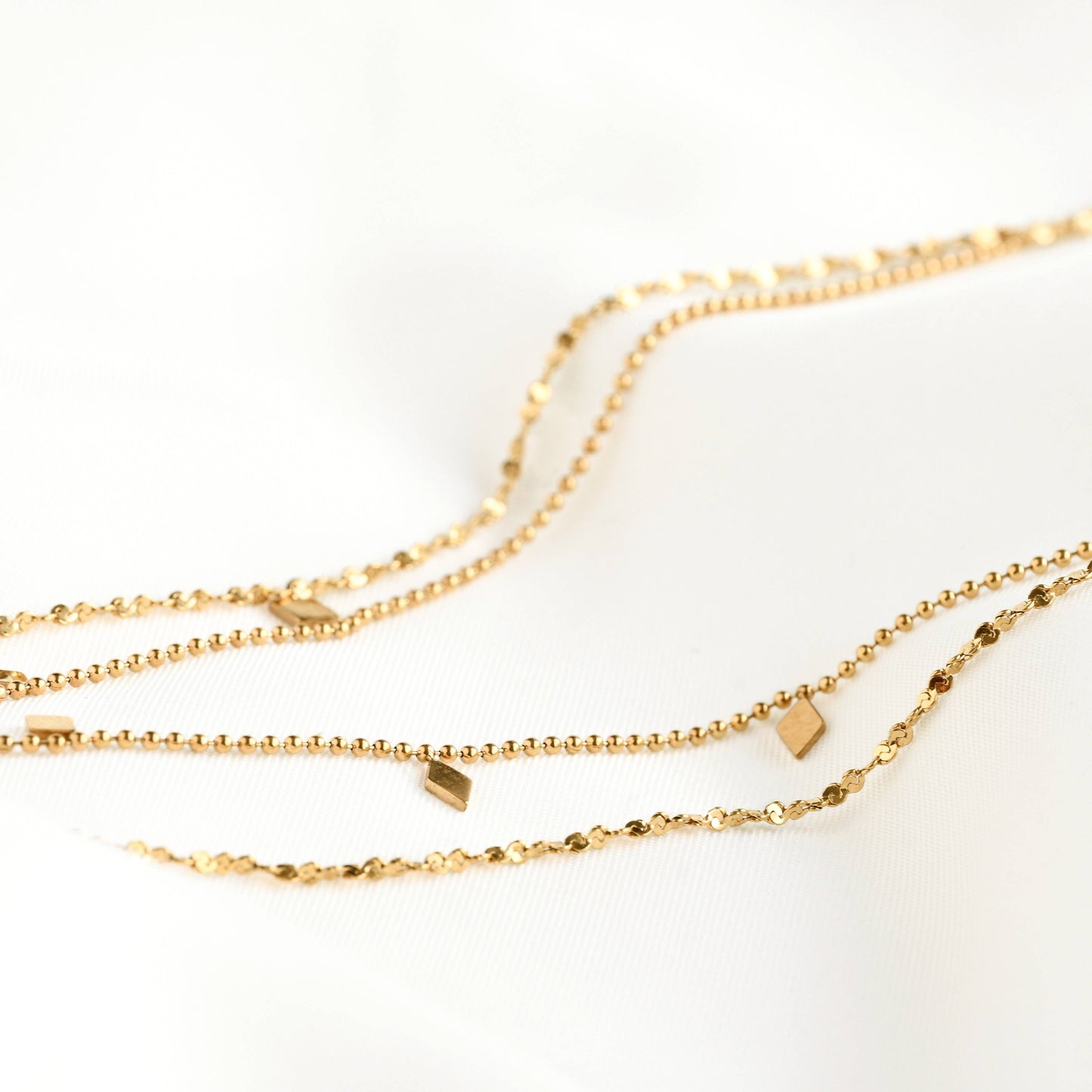 Layered Sequin Necklace - Dangle Beaded Gold Necklace