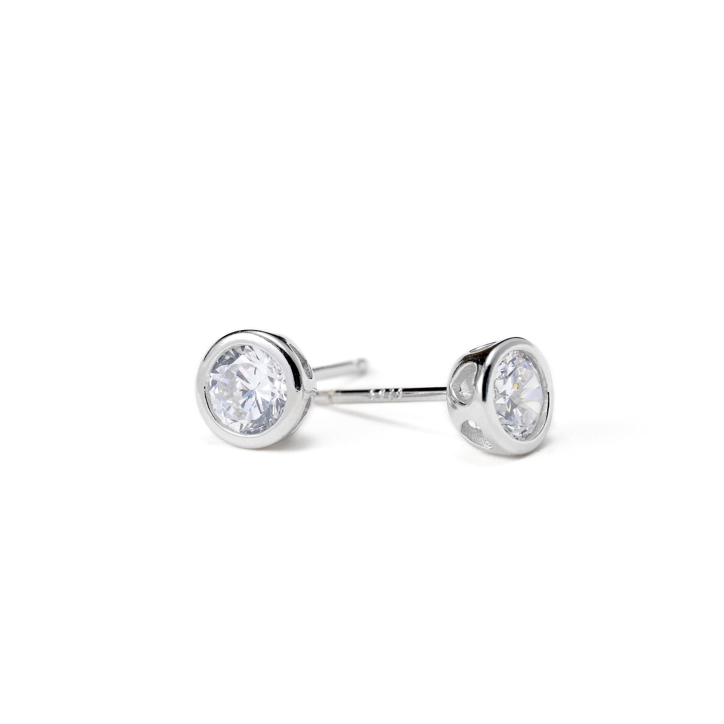 Silver Bezel Studs - Small Diamond Studs - Round CZ Studs