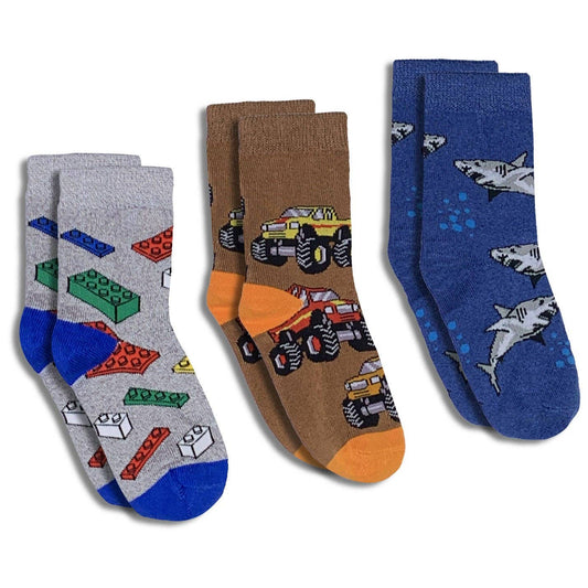 Building Blocks, Trucks and Sharks Kids Socks / 3-Pack