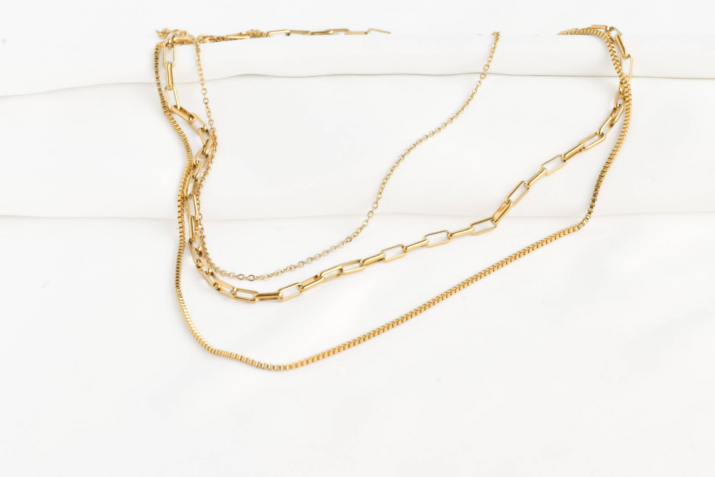 Waterproof Layered Necklace - Triple Strand Chain Necklace